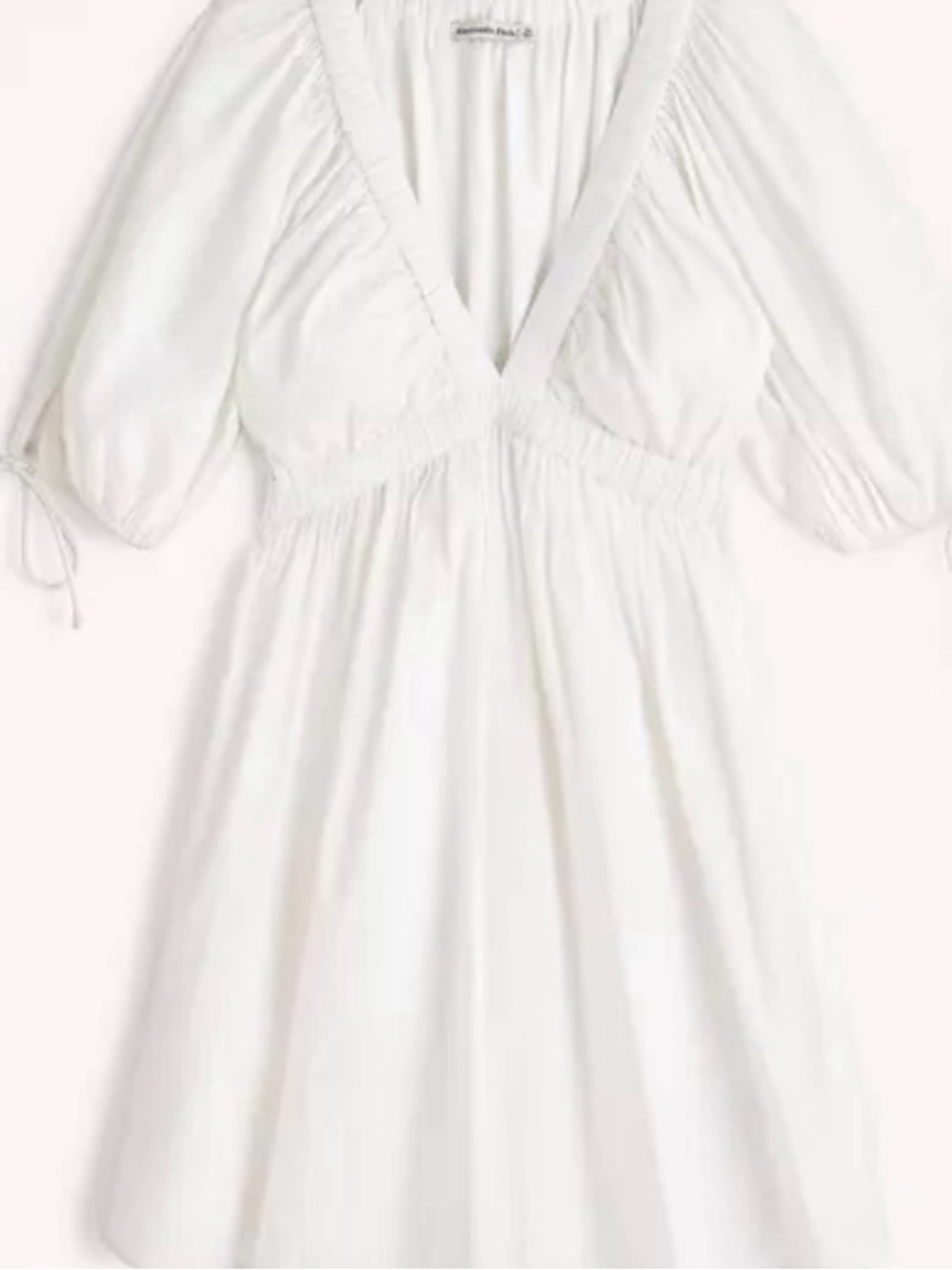 Abercrombie & Fitch Peplum Babydoll Y2K Cotton Plunge Puff Sleeve Bow Mini Dress